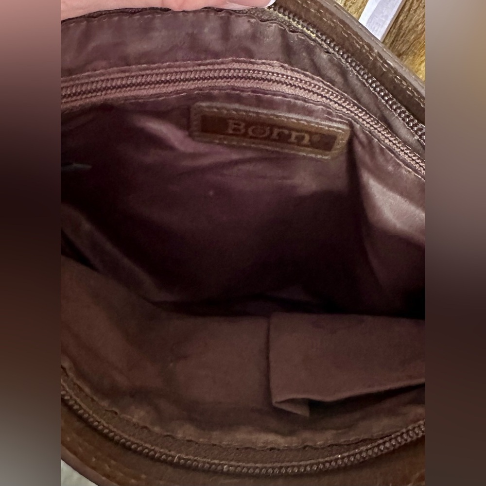 Born Chocolate Brown Leather Crossbody Messenger Bag with Antique Brass Hardware - Picture 7 of 10